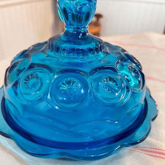 Vintage L.E Smith Colonial Blue Moon and Stars Mould Weishar Glass Cheese/Butter - Picture 2 of 8